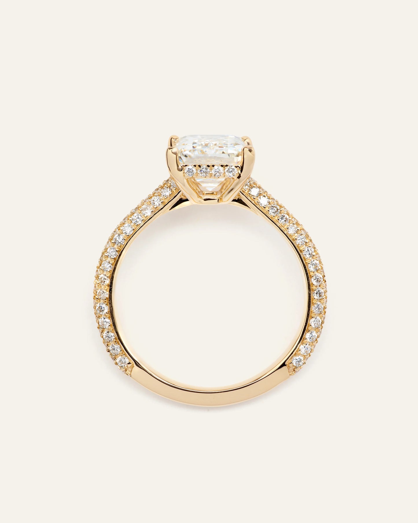 Lab Grown Diamond Emerald Pave Cathedral Engagement Ring - 3ct - 4 / Yellow Gold