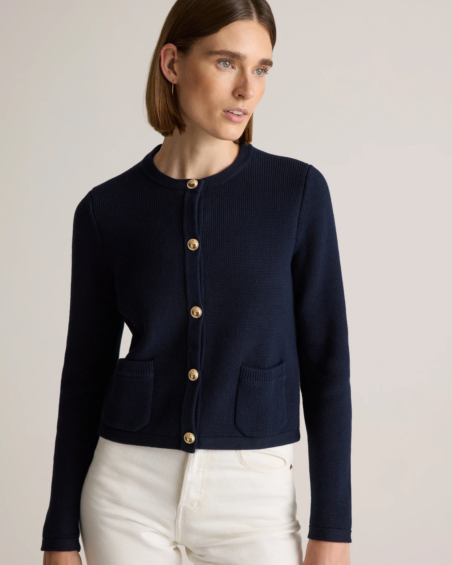 100% Organic Cotton Sweater Jacket - XS / Black/Ivory Colorblock