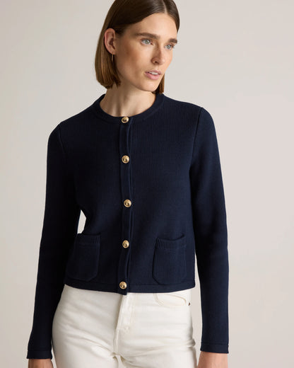 100% Organic Cotton Sweater Jacket - XS / Black/Ivory Colorblock