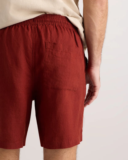 100% European Linen Drawstring Beach Shorts - 7" - XS / Taupe Brown Chambray