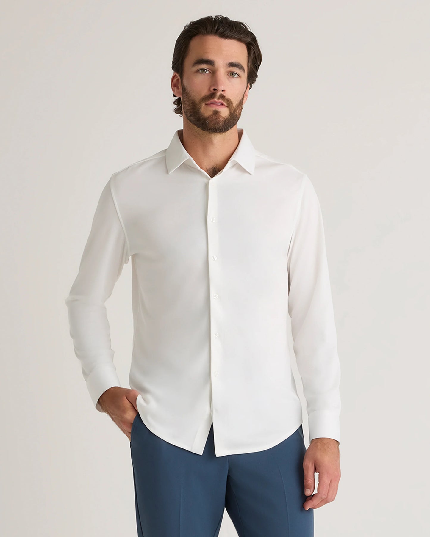 Commuter Stretch Pique Long Sleeve Button Down - XS / Dark Coal
