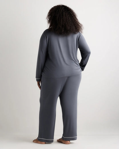 Bamboo Jersey Long Sleeve Pajama Set - 1X / Black