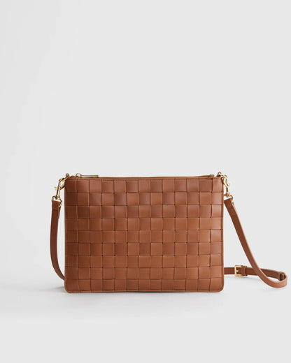 Italian Leather Handwoven Convertible Crossbody - One Size / Cognac