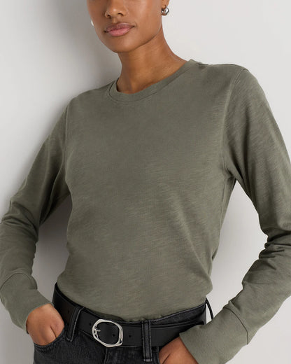 100% Organic Cotton Slub Long Sleeve Tee - XS / Smoked Thyme Green