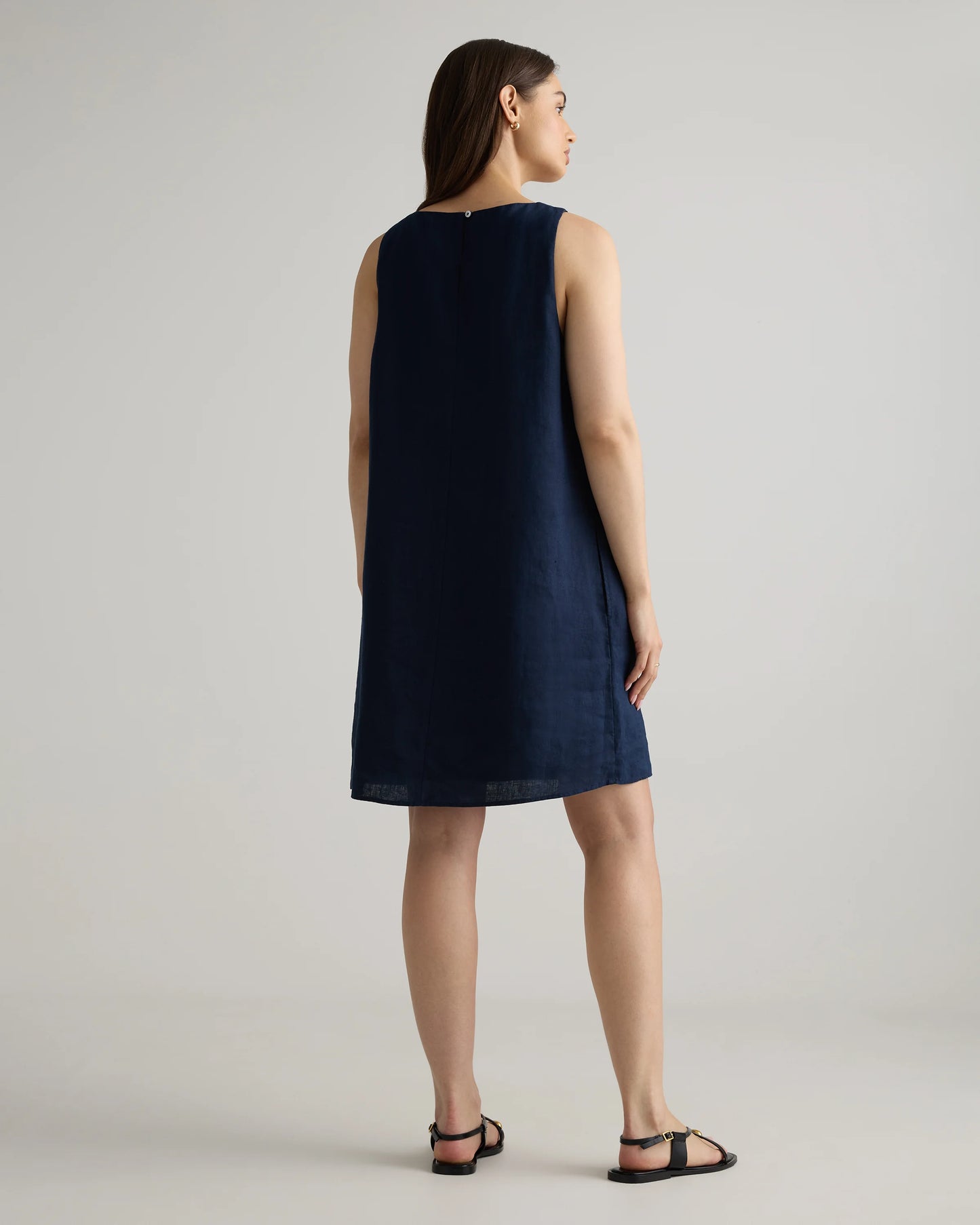 100% European Linen Tank Mini Dress - XS / Deep Navy