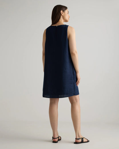 100% European Linen Tank Mini Dress - XS / Deep Navy
