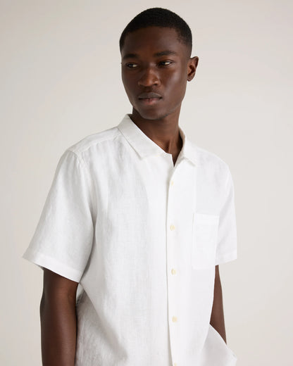 100% European Linen Camp Shirt - XS / Sky Blue Mariner Stripe