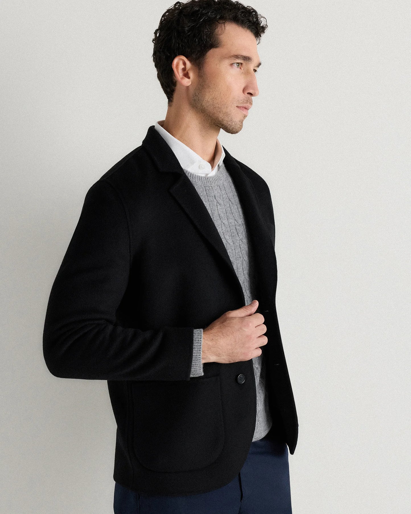 100% Mongolian Cashmere Double-Faced Chore Blazer - S / Heather Charcoal