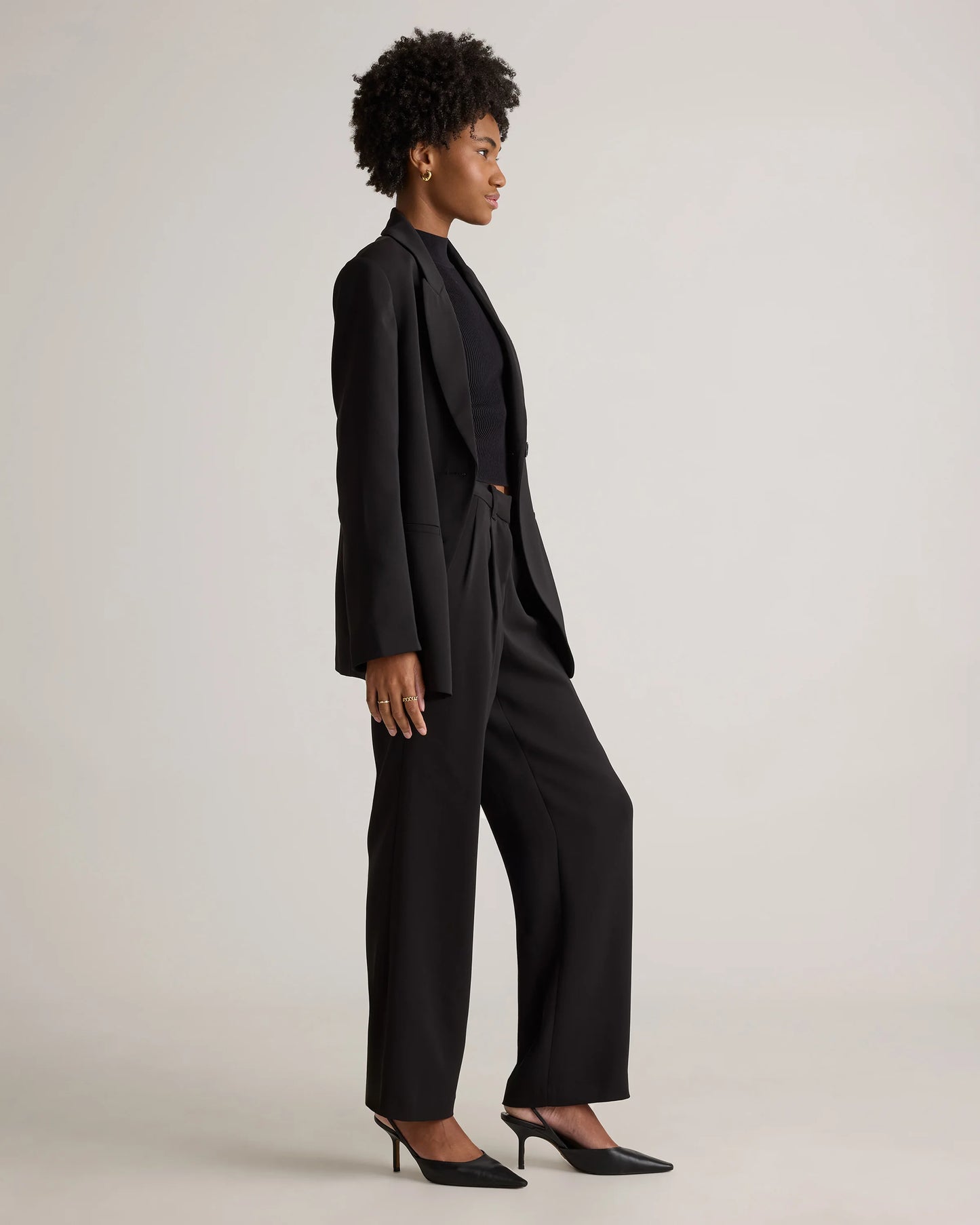 Stretch Crepe Relaxed Double-Breasted Blazer - XS / Sand
