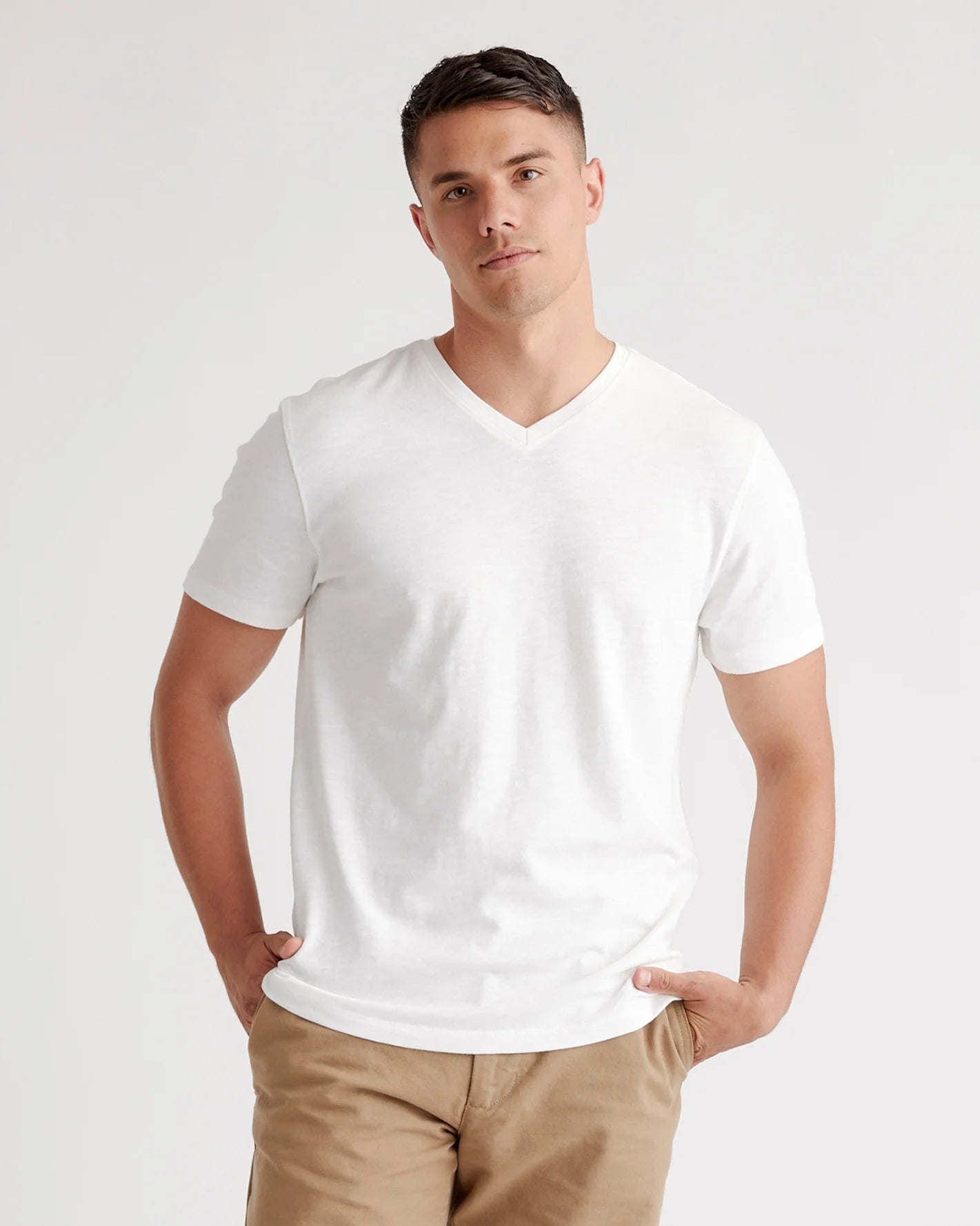 100% Organic Cotton Slub V-Neck Tee - S / Heather Grey