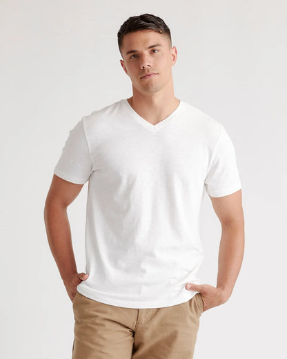 100% Organic Cotton Slub V-Neck Tee - S / Heather Grey