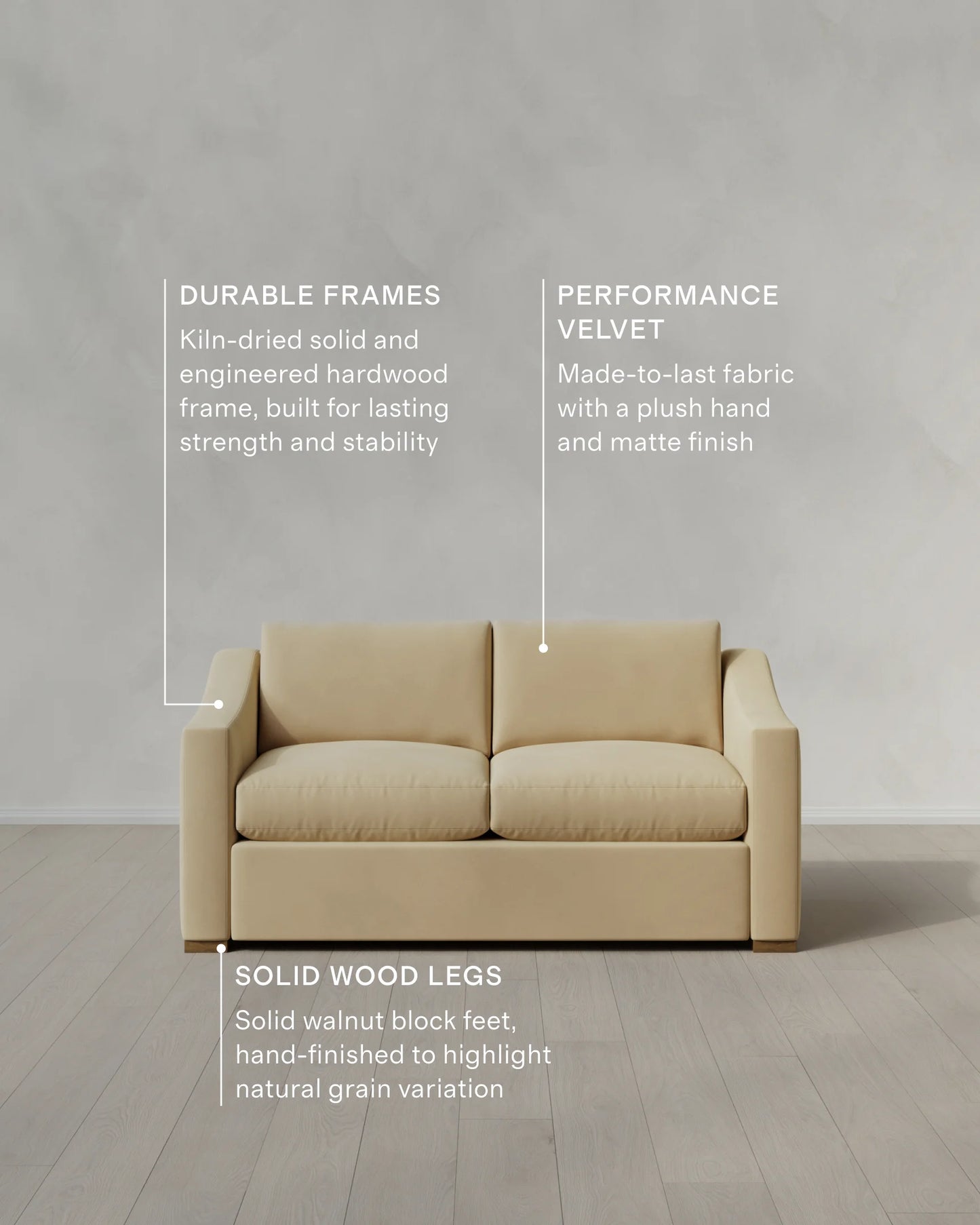 Hollis Slope Arm Sofa in Performance Velvet - 72" / Ivory