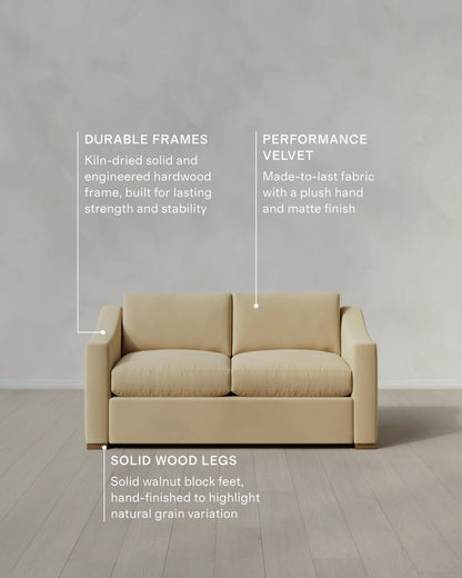 Hollis Slope Arm Sofa in Performance Velvet - 72" / Ivory