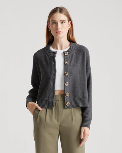 100% Organic Cotton Cropped Cardigan - XS / Heather Brown
