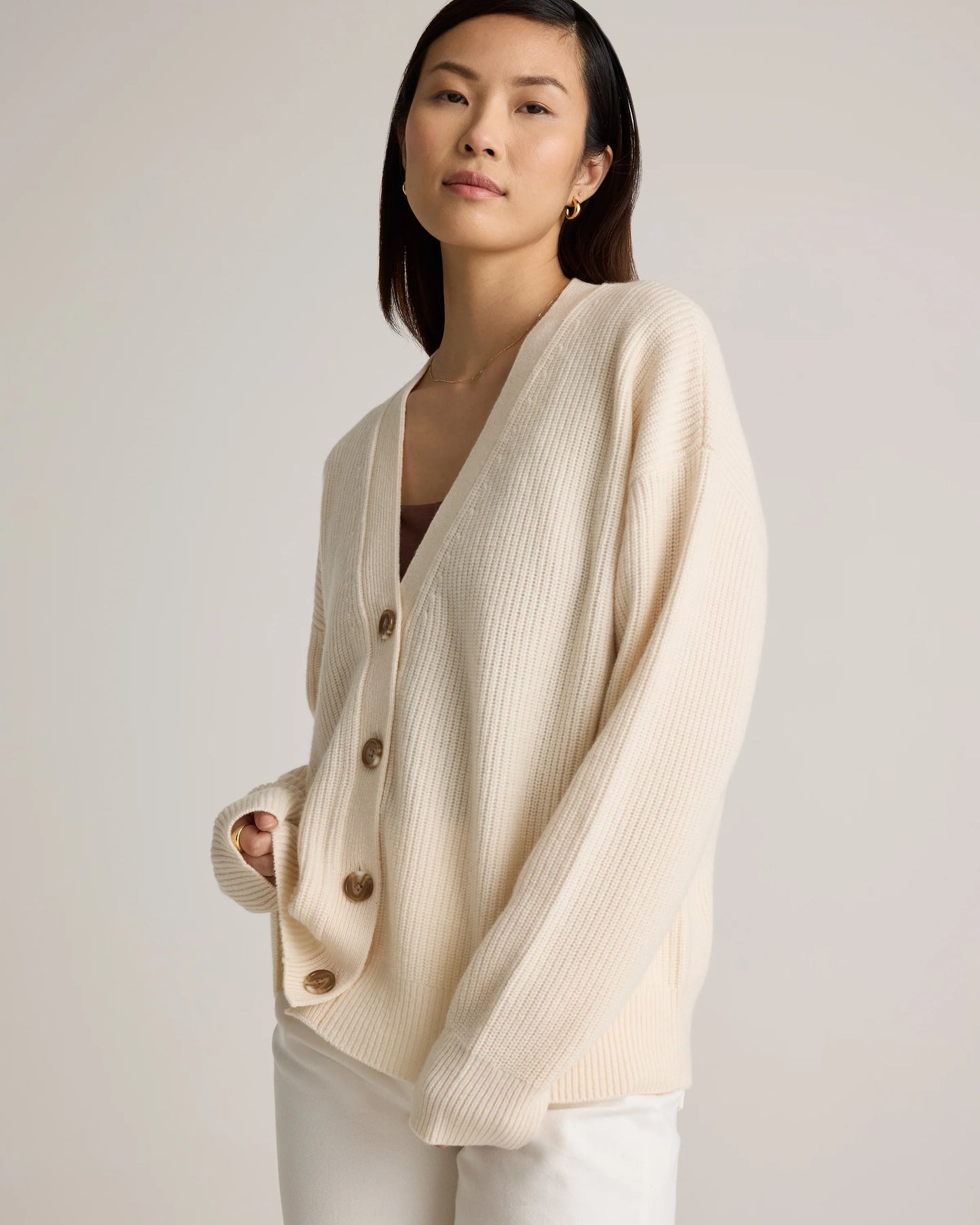 Mongolian Cashmere Fisherman Boxy Cropped Cardigan Sweater - XS / Faded Denim