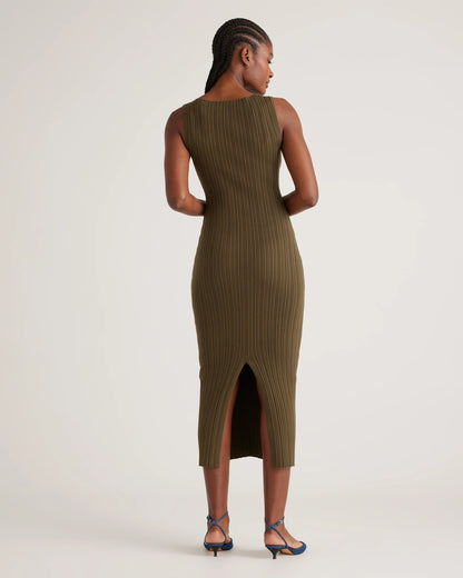 Cotton Cashmere Ribbed Sleeveless Midi Dress - XS / Heather Oatmeal