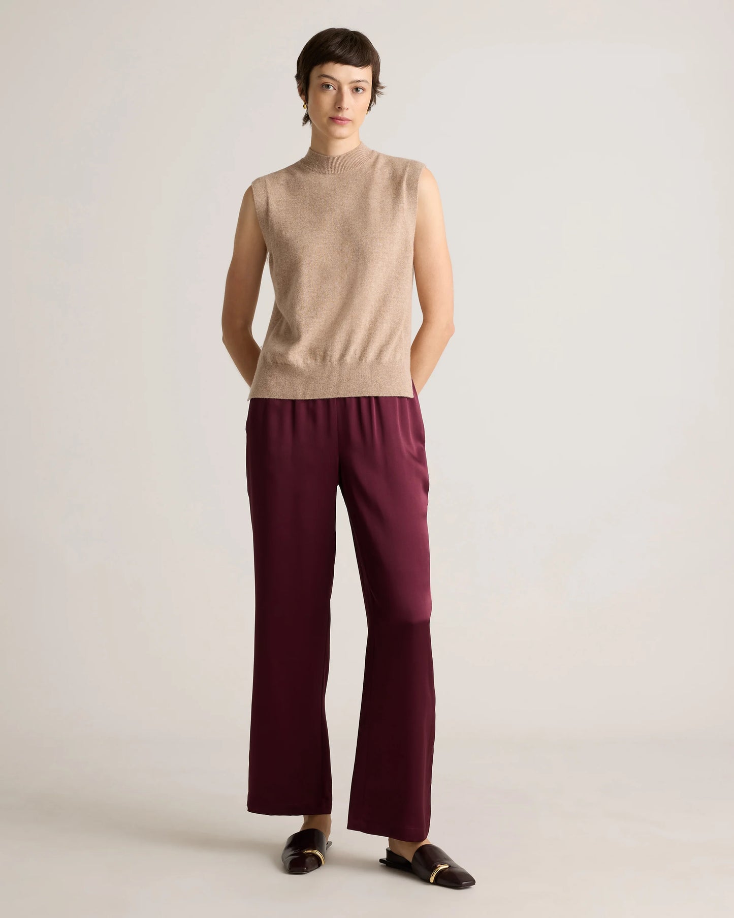 100% Washable Silk Drawstring Wide Leg Pants - XS / Black