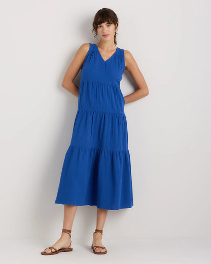 100% Organic Cotton Gauze Tiered Maxi Dress - XS / Indigo Blue