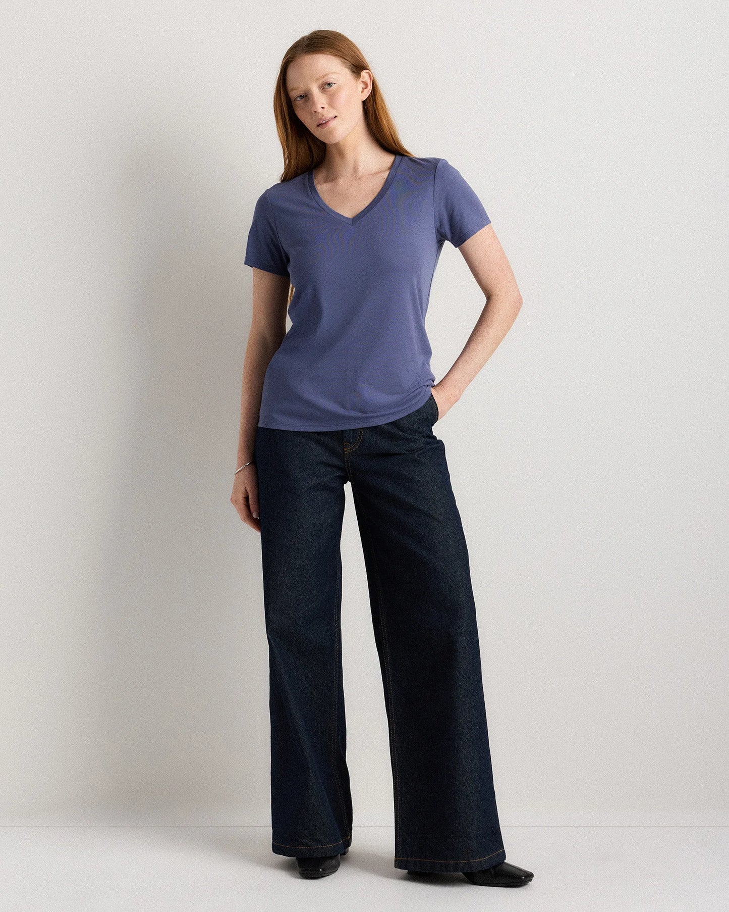 Cotton Modal V-Neck Tee - XS / Navy