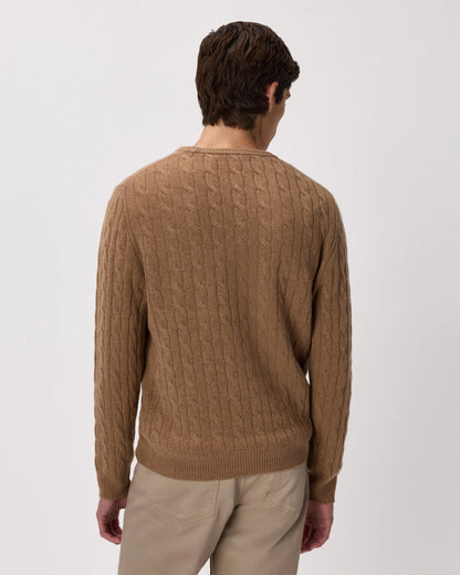Mongolian Cashmere Classic Cable Crewneck Sweater - S / Teak