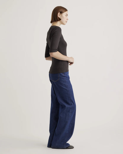 Organic Cotton Micro-Rib Elbow Sleeve Tee - XS / Moonstone Blue