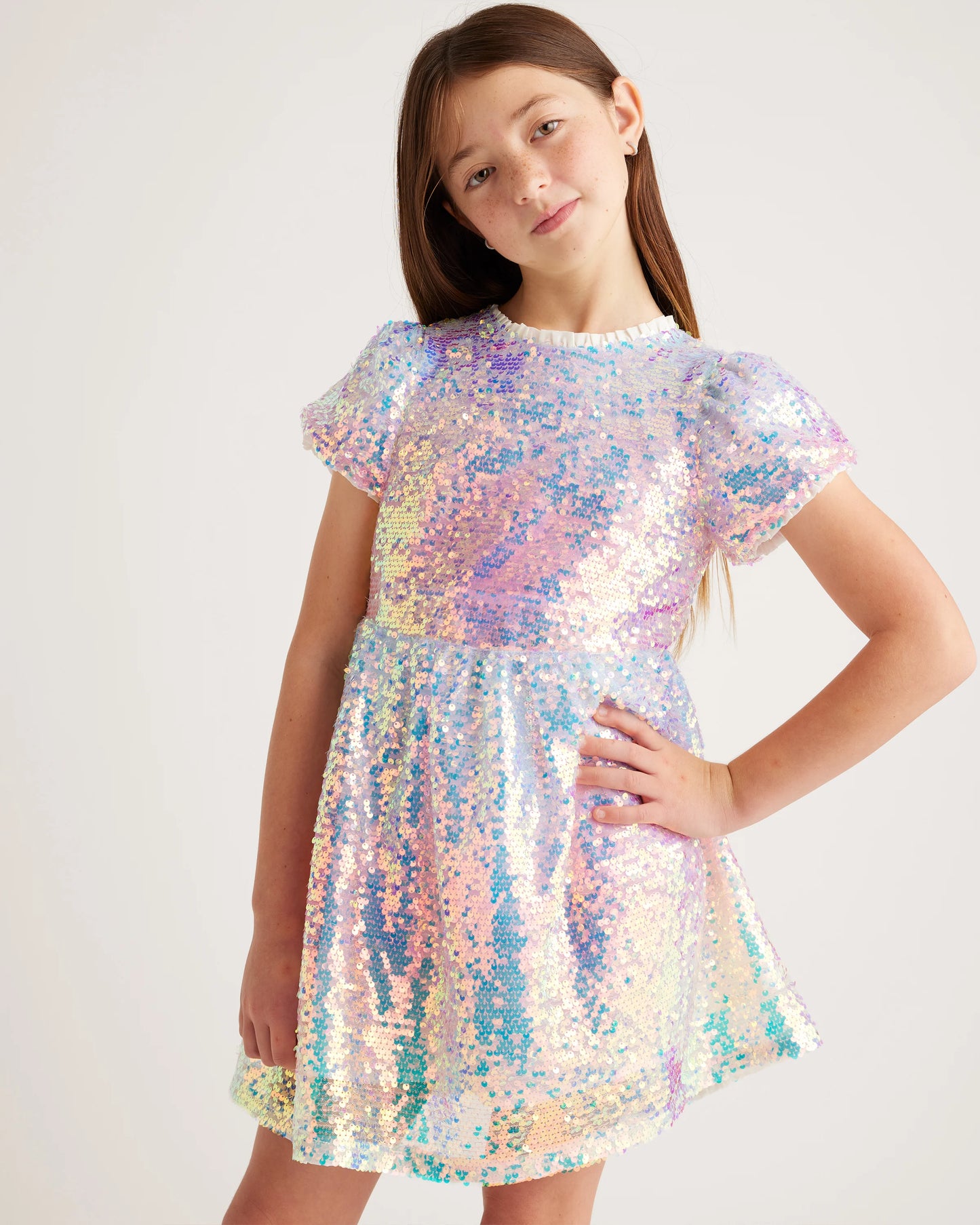 Sequin Flutter Sleeve Dress - 6 / Rainbow Sequins