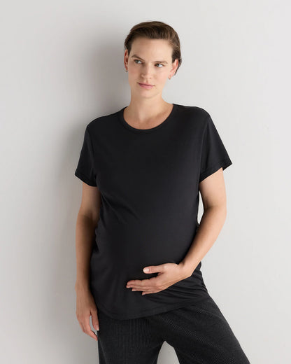 Cotton Modal Maternity Crew Neck Tee (2-pack) - XS / Black/Redwood Brown