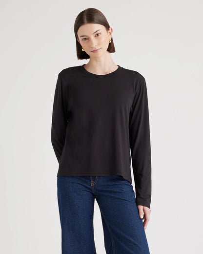 Cotton Modal Relaxed Long Sleeve Tee - XS / Black