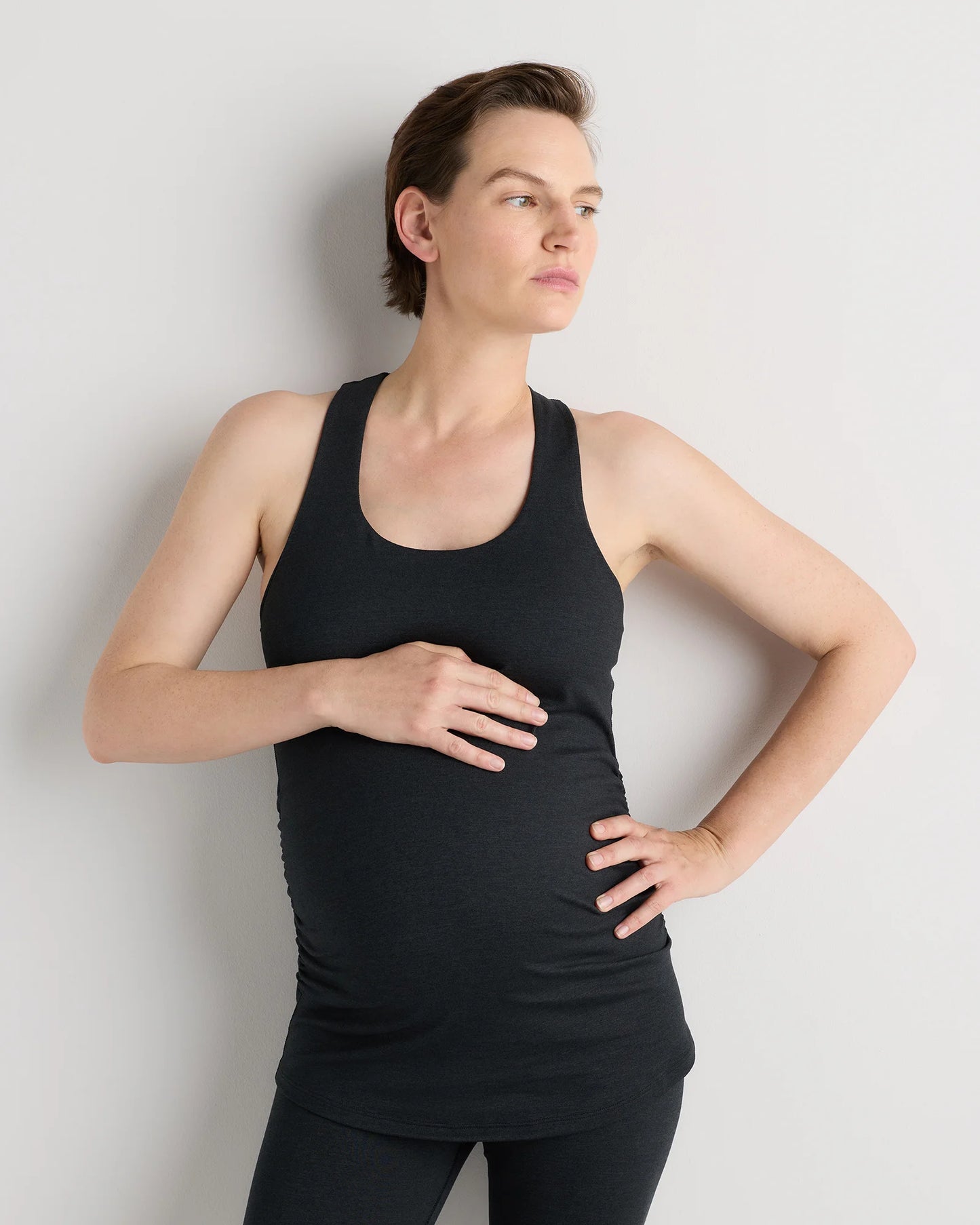 Ultra-Soft Maternity Built-In Bra Tank - XS / Heather Black