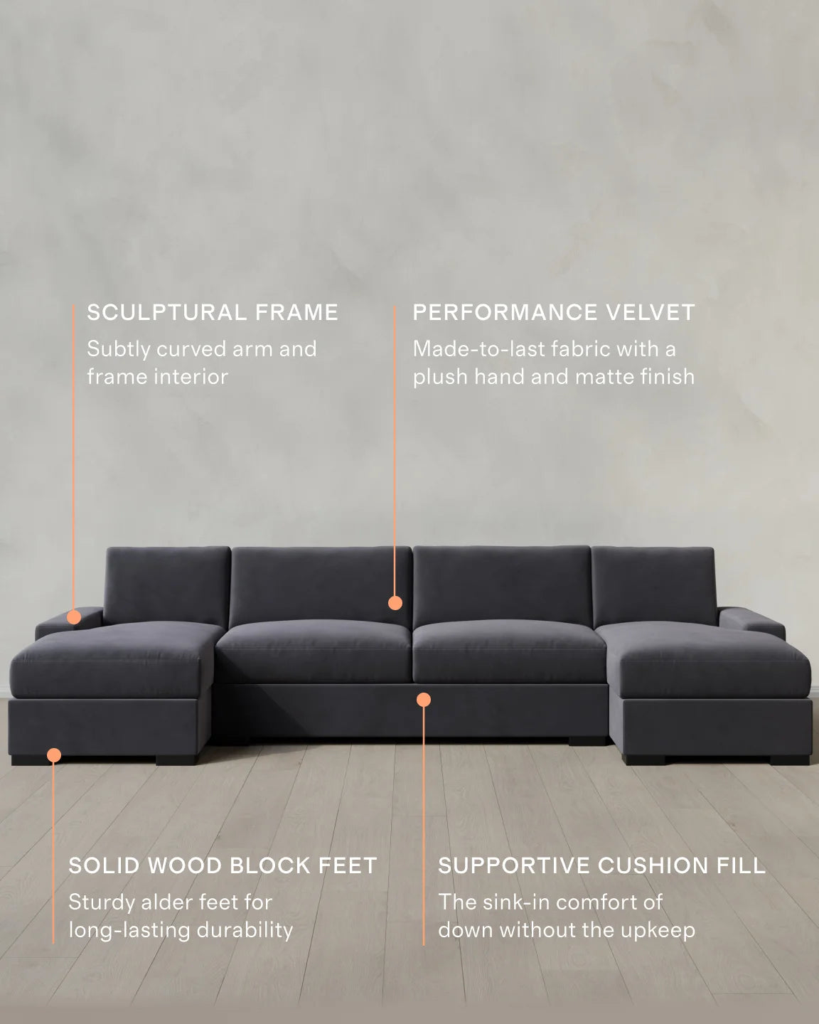 Stillman U Sectional in Performance Velvet - One Size / Java