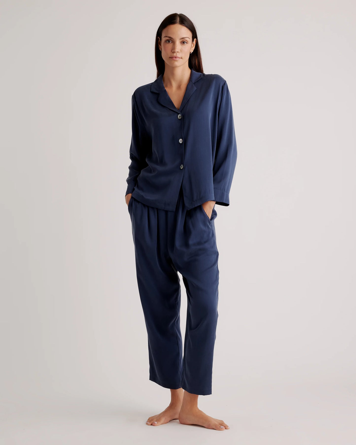 100% Washable Silk Pajama Long Sleeve Top - XS / Black