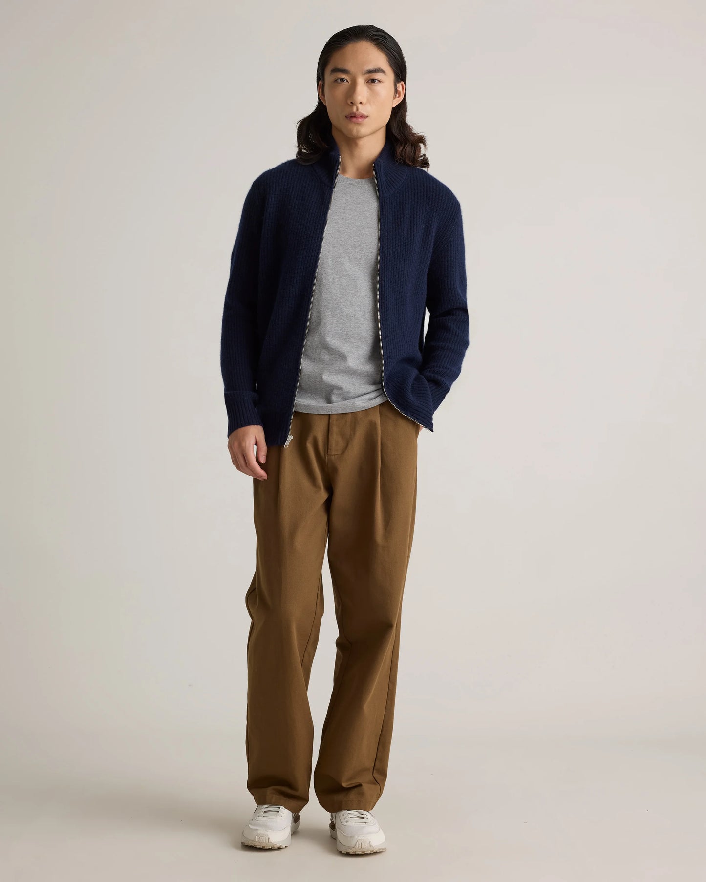 Mongolian Cashmere Fisherman Full Zip Sweater - S / Teak