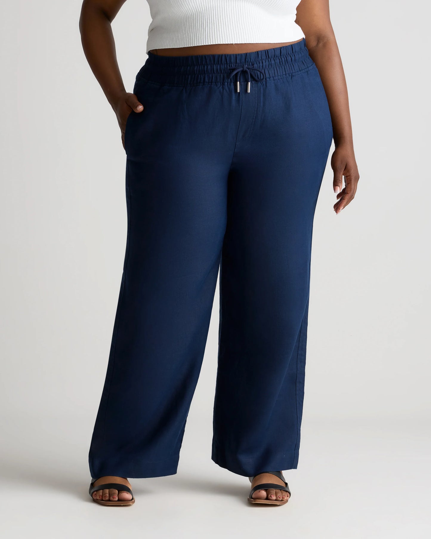 100% European Linen Wide Leg Pants - 1X / Black