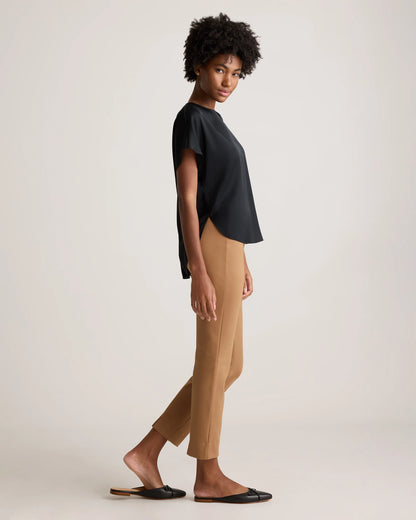 Washable Stretch Silk Split Hem Tee - XS / Ivory