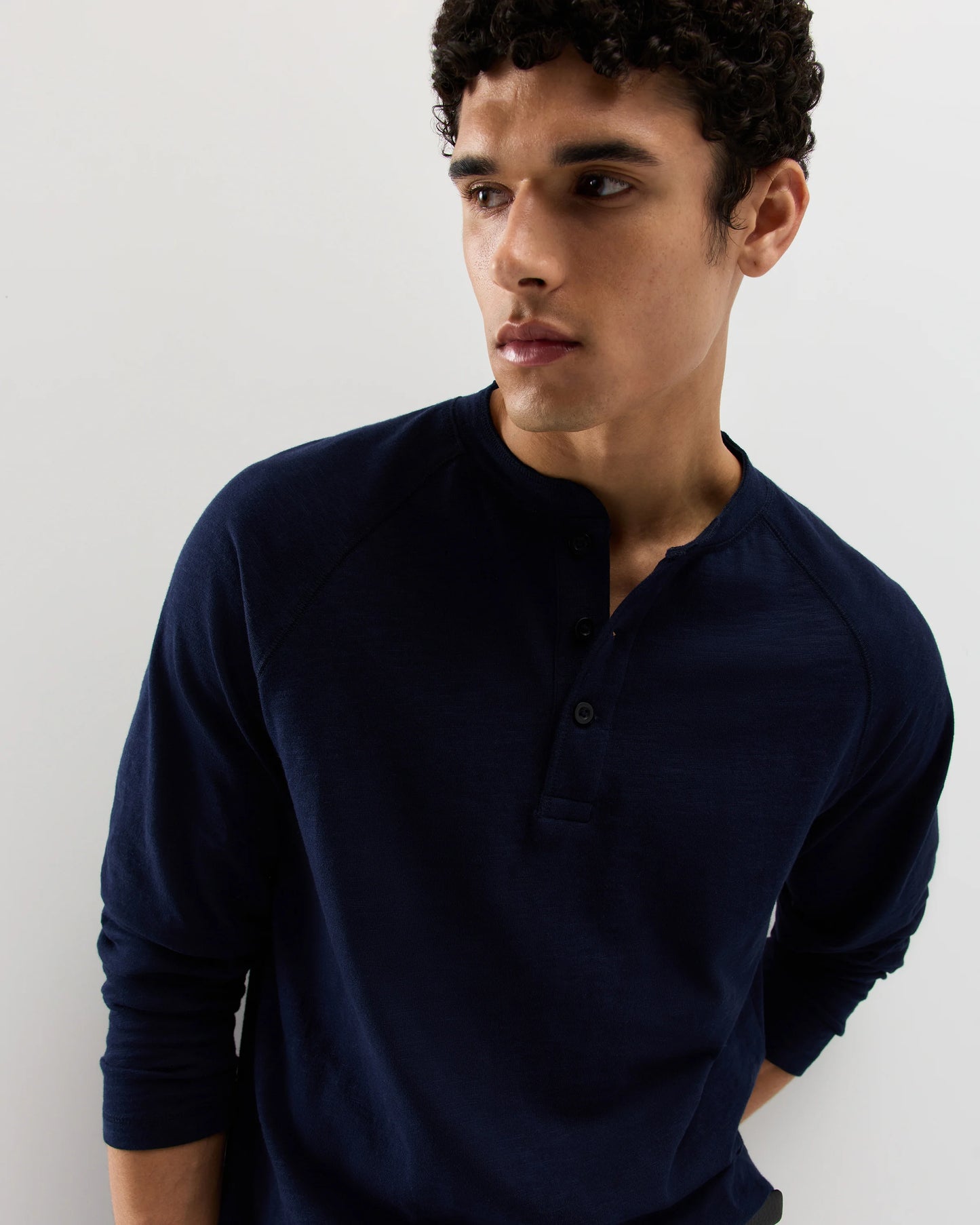 100% Organic Cotton Slub Long Sleeve Henley - S / Deep Navy