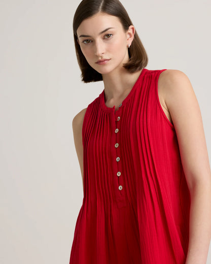 100% Organic Cotton Gauze Sleeveless Swing Dress - XS / Amaranth Pink