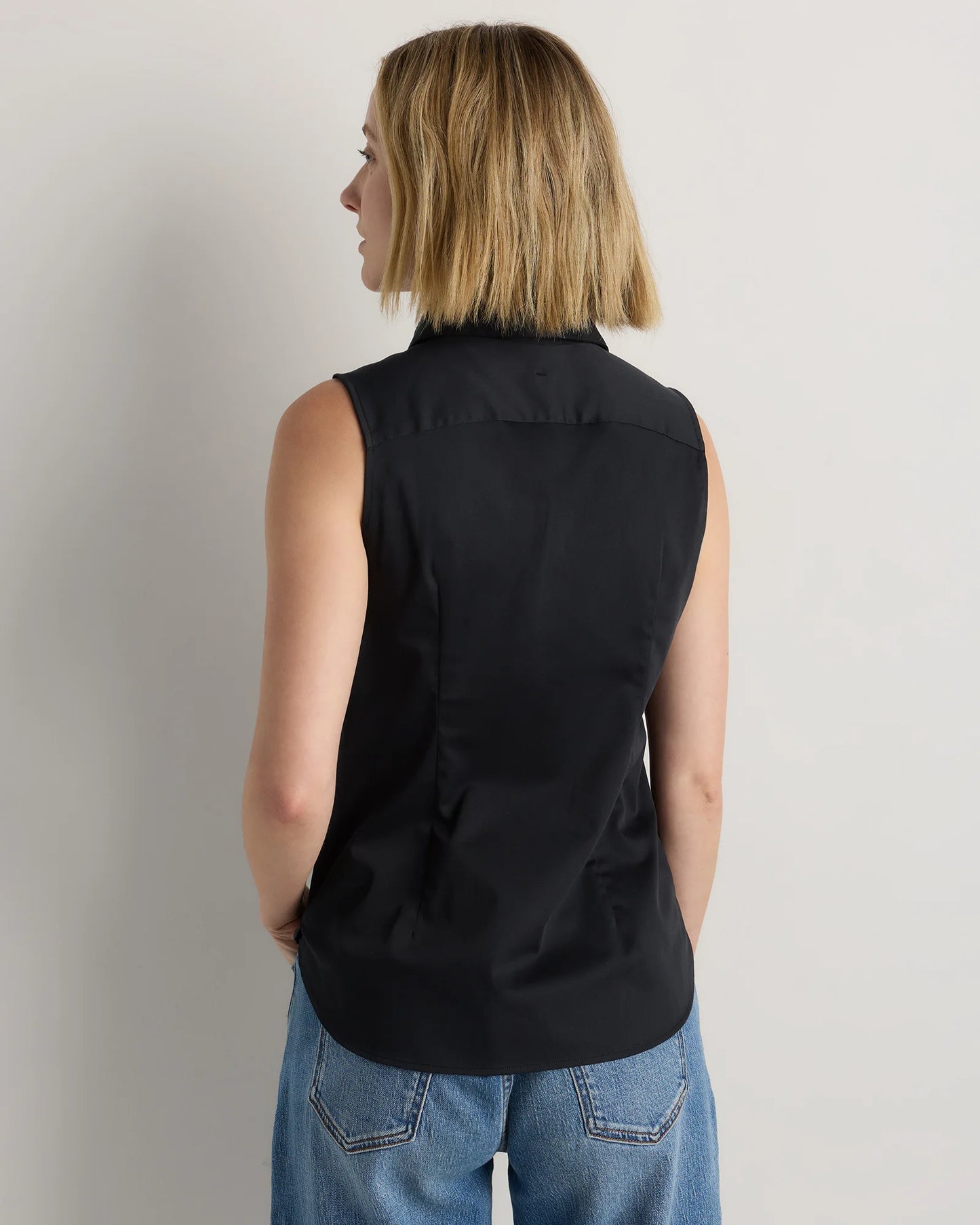 Organic Stretch Cotton Tailored Sleeveless Shirt - XS / Classic White