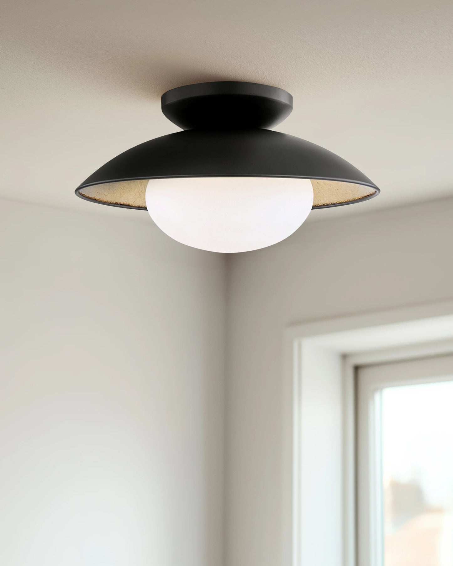 Steel and Gold Foil Flush Mount - One Size / White