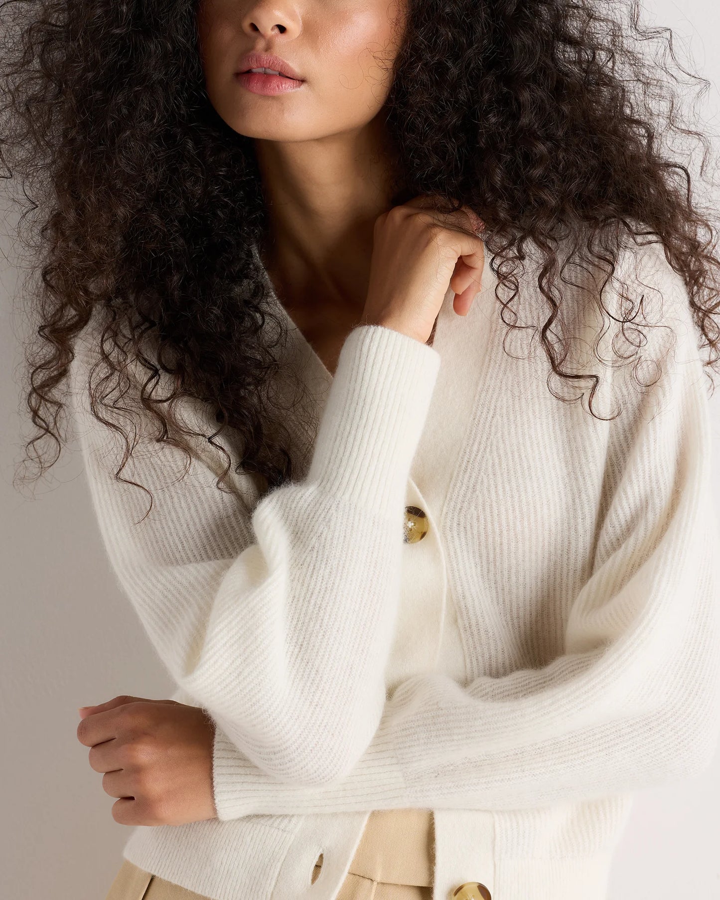 Lightweight Baby Alpaca Cropped V-Neck Cardigan - XS / Smoked Charcoal