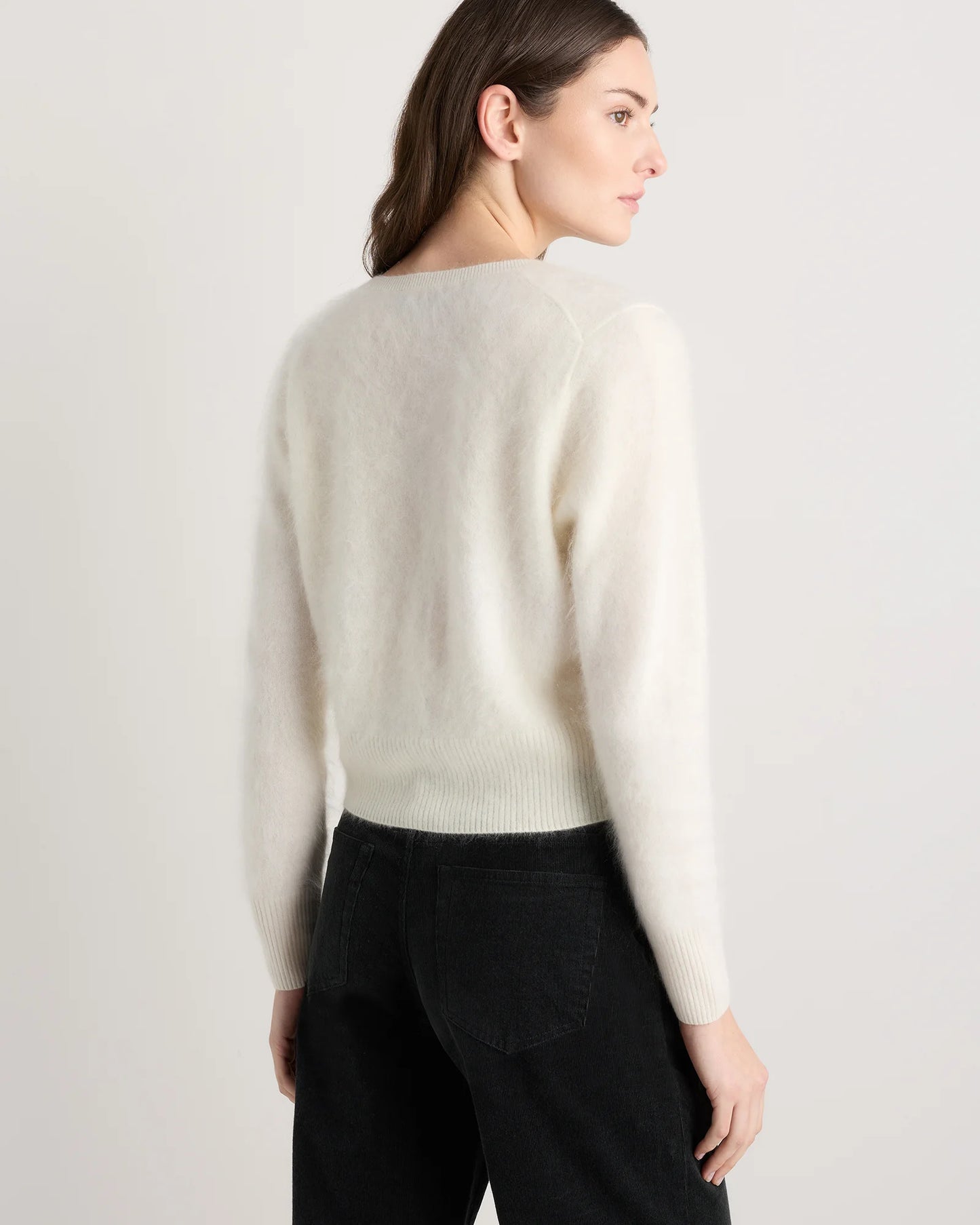 Brushed Cashmere Cropped Crewneck Cardigan - XS / Heather Grey
