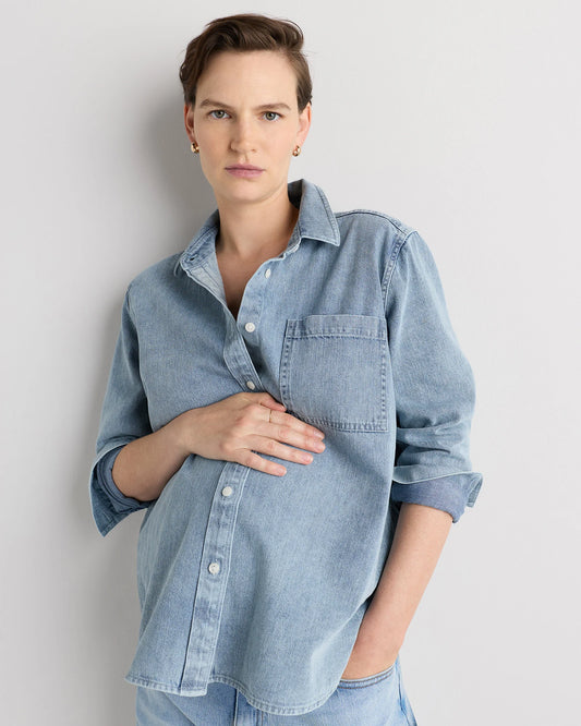 Oversized Denim Maternity Shirt - XS / Blue