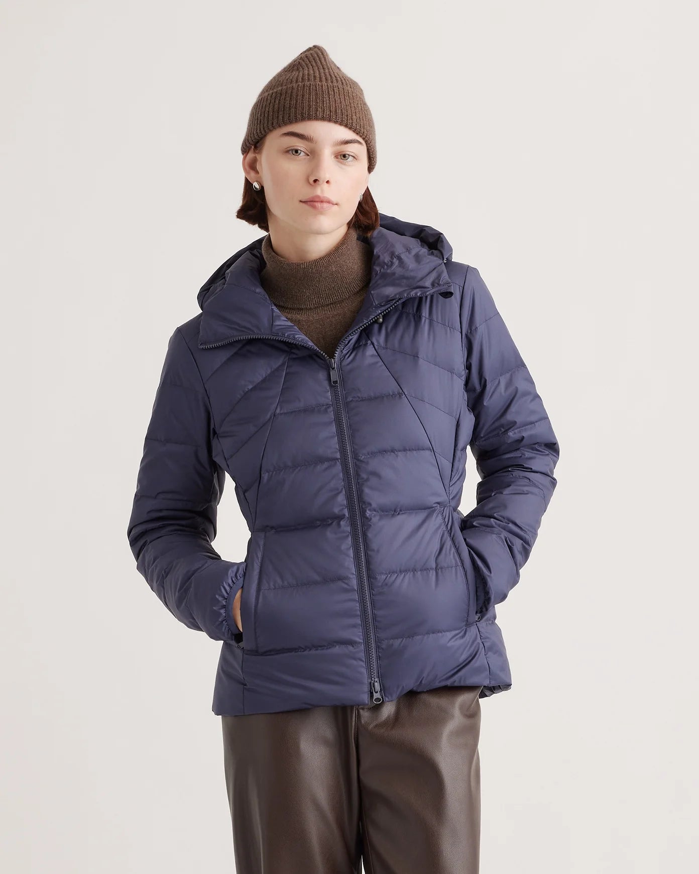 Lightweight Down Packable Puffer Hooded Jacket - XS / Navy