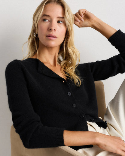 Mongolian Cashmere Cropped Crew Cardigan - XS / Heather Vintage Pink / Brown Variegated Stripe