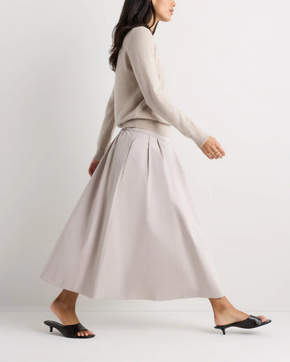 Organic Cotton Sateen A-line Midi Skirt - XS / True Black