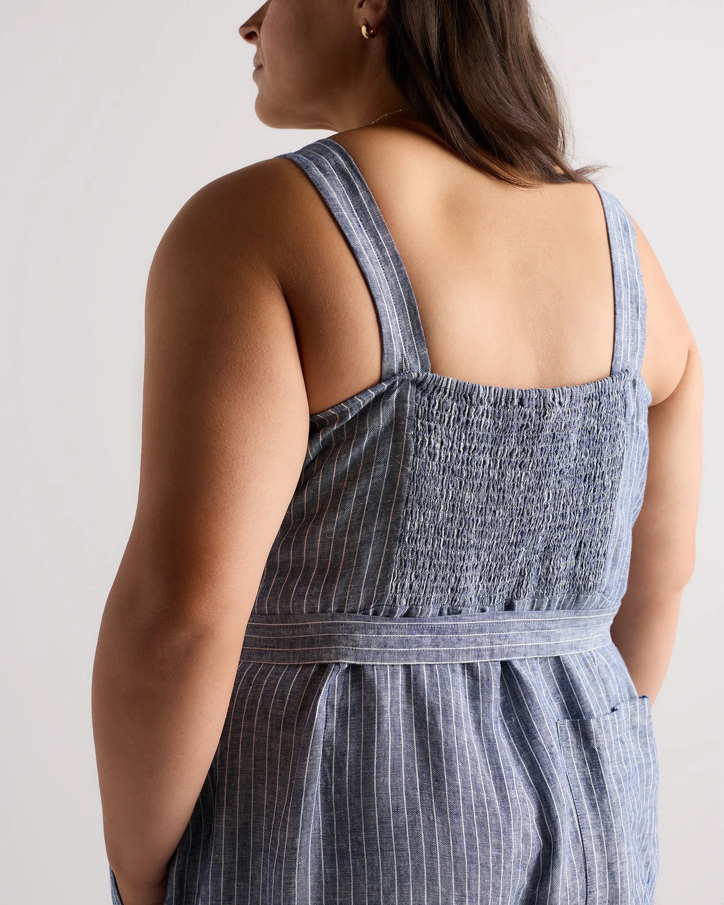 100% European Linen Square Neck Jumpsuit - 1X / Deep Navy