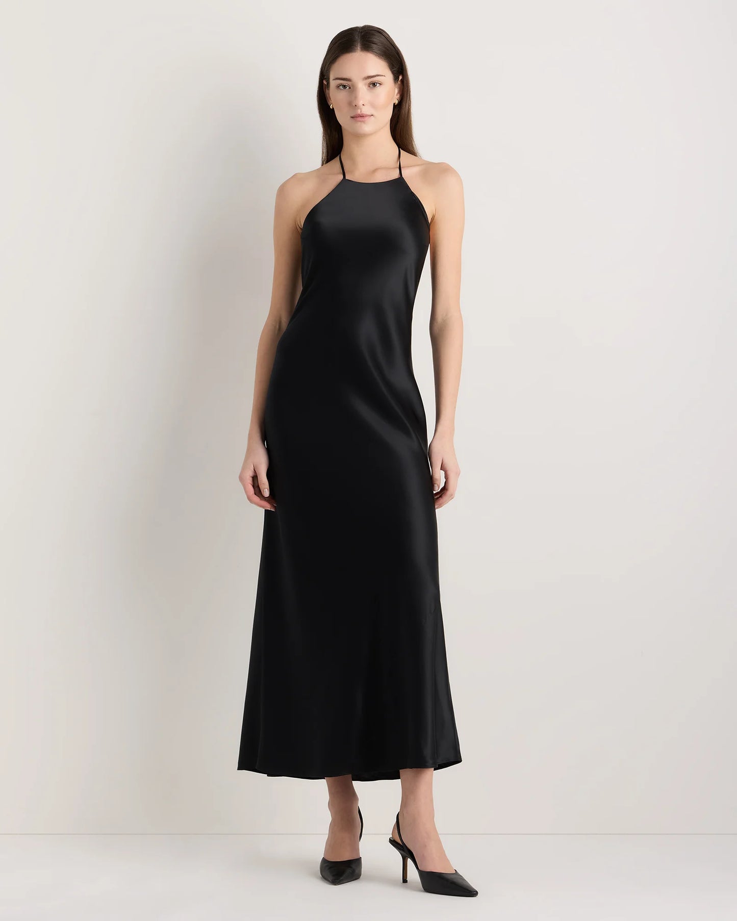 100% Washable Silk Halter Maxi Dress - XS / True Black