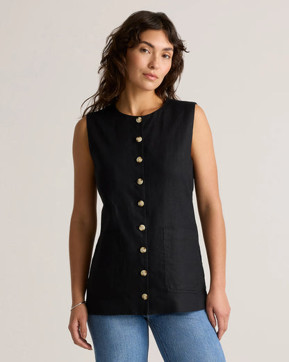 100% European Linen Longline Vest - XS / Taupe Brown Chambray