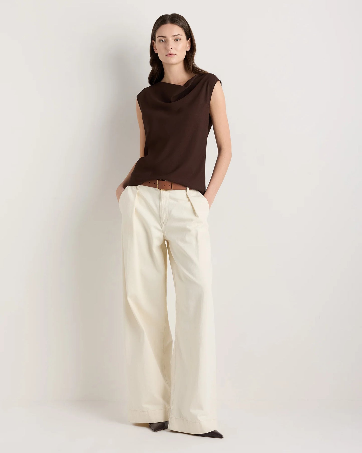 Draped Matte Cowl Neck Tank - XS / Porcelain Ivory