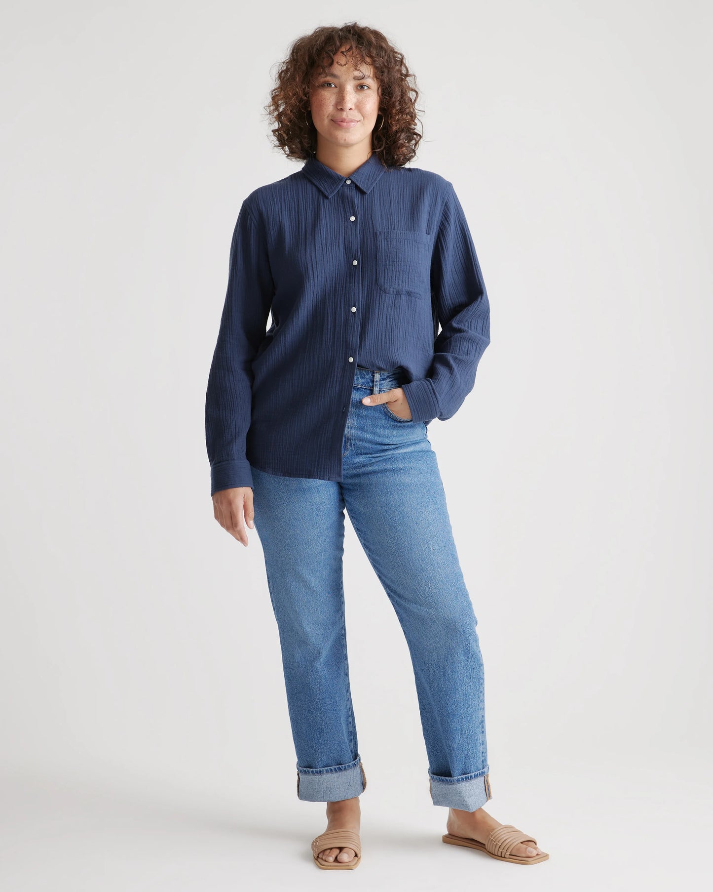 100% Organic Cotton Gauze Long Sleeve Shirt - XS / Khaki Gingham