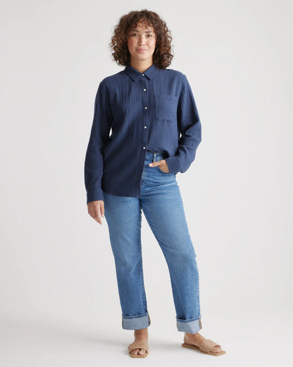 100% Organic Cotton Gauze Long Sleeve Shirt - XS / Khaki Gingham